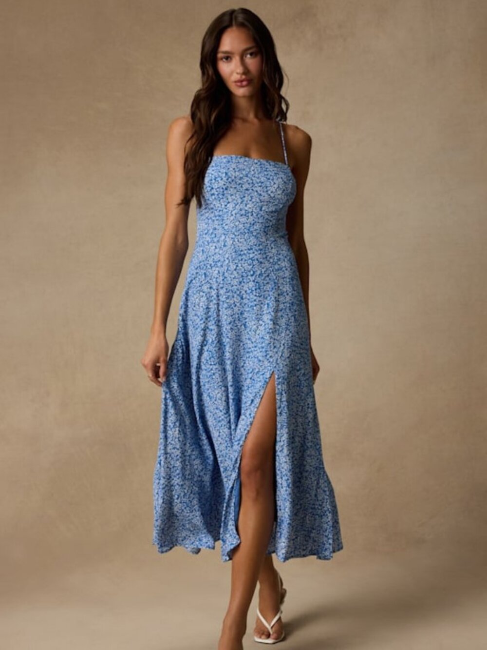 Lulus Charming Dedication Blue Floral Sleeveless Lace-up Midi Dress - Size S
